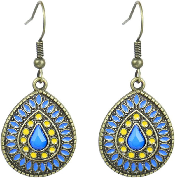 Handmade Boho Enamel Teardrop Dangle Earrings