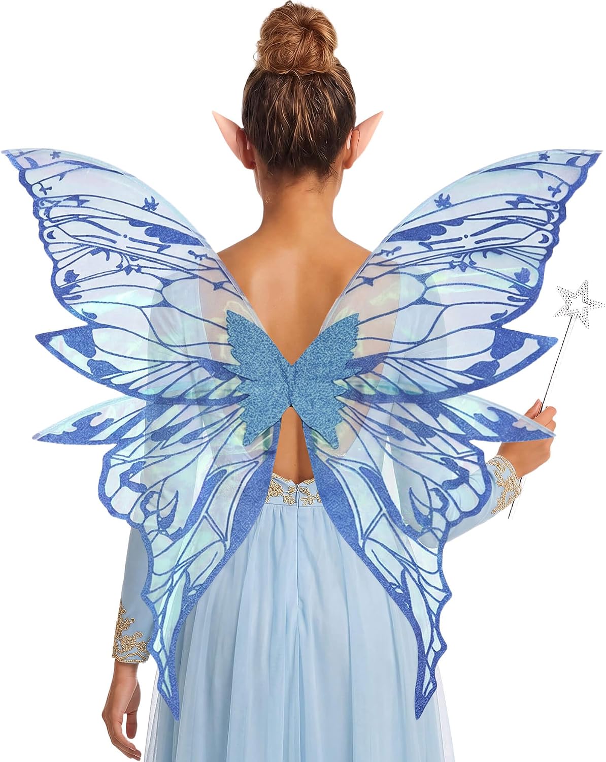 YKW Fairy Wings for Adult Women,31.5"x29" Butterfly Cosplay Wings with Lace Gloves,Organza Costume Wings for Halloween Party