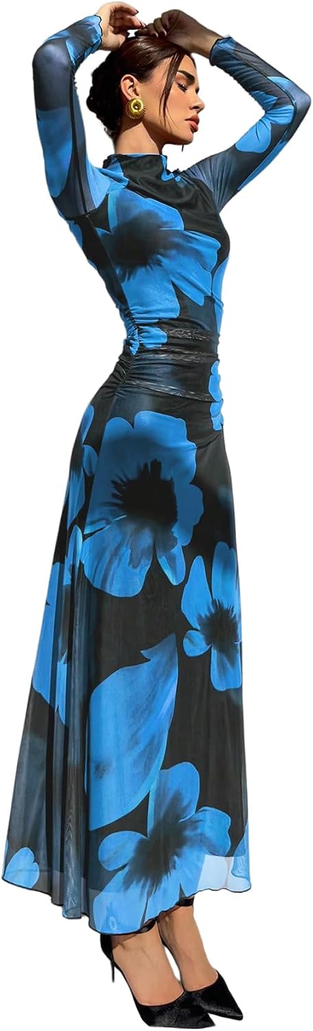 Verdusa Women's Floral Wedding Guest Dress Long Sleeve Mesh Maxi Dresses Secondary image
