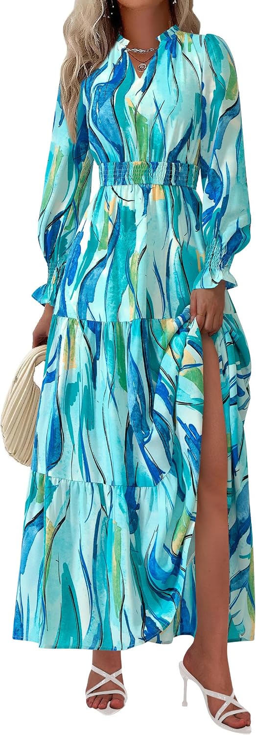 PRETTYGARDEN Women's Floral Maxi Dress Fall A Line Wedding Guest Dresses