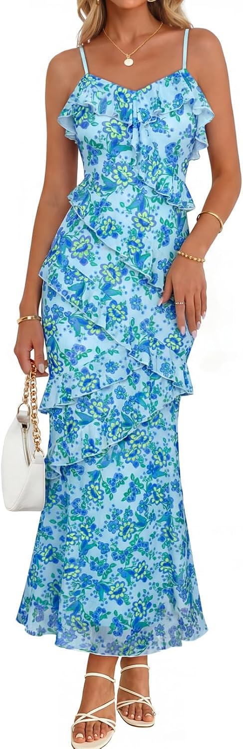 MEROKEETY Summer Floral Wedding Guest Maxi Dress Women 2026 Formal Cocktail