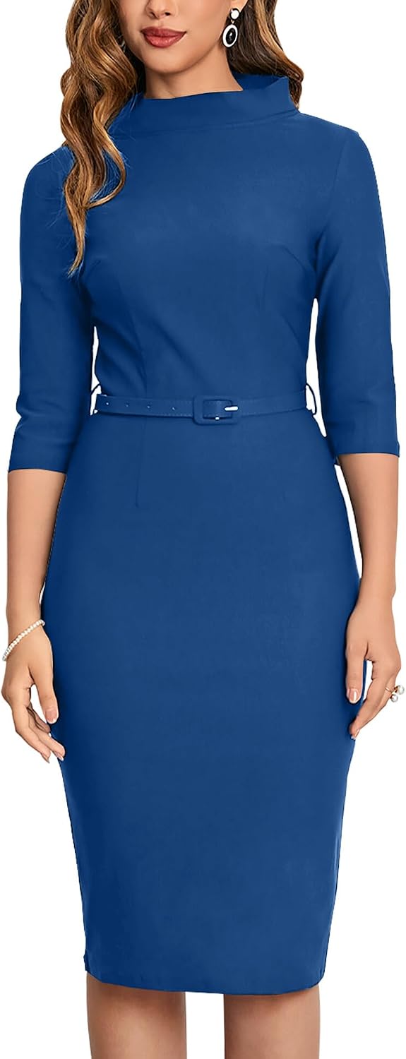 Women's 1950s Vintage 3/4 Sleeve Elegant Collar Cocktail Evening Dress Secondary image