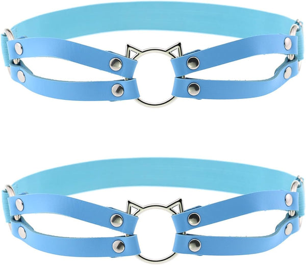 2pcs Adjustable Faux Leather Leg Garter, Elastic Punk Thigh Straps for Ladies