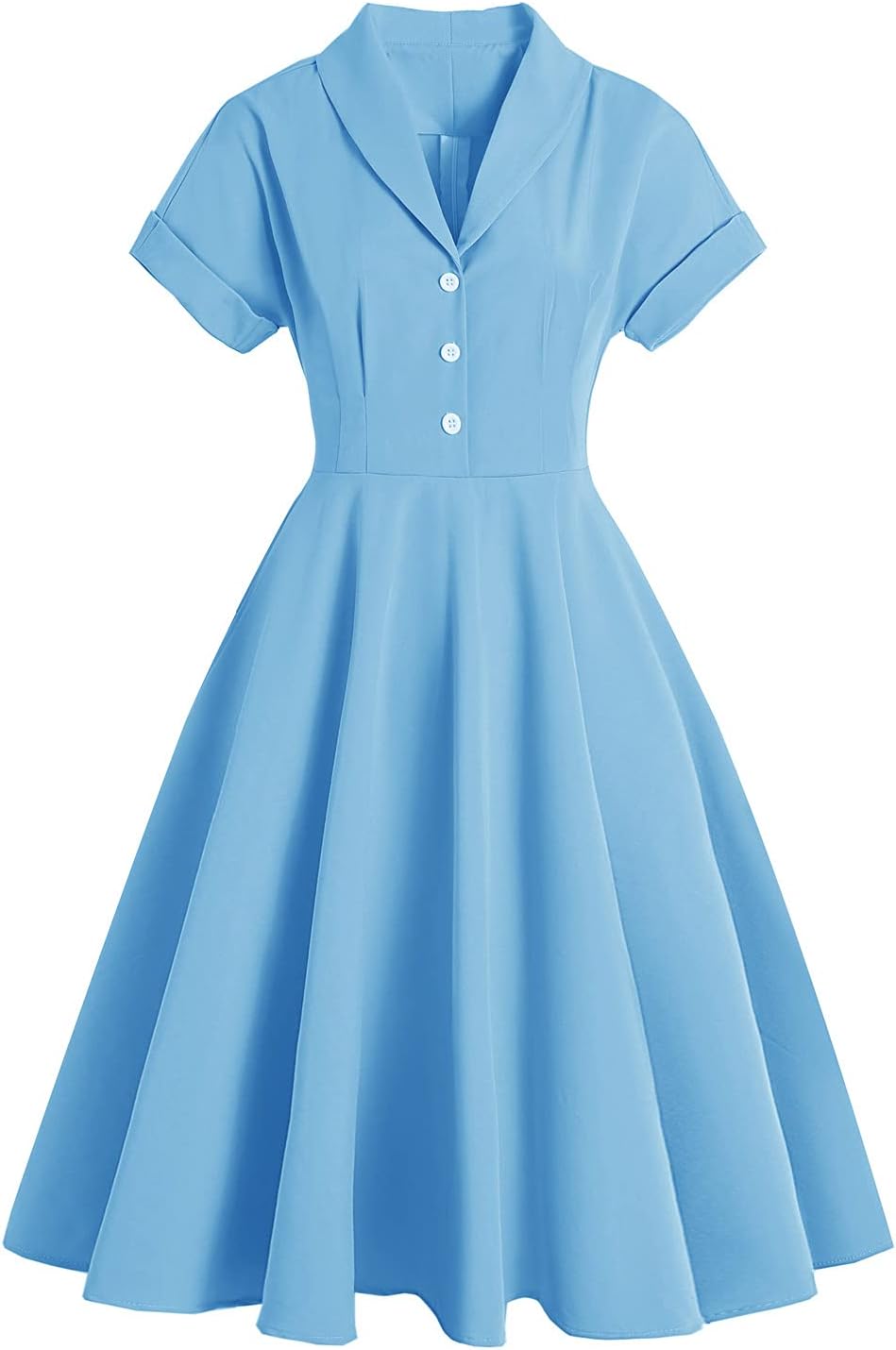 Women 1950s Vintage Short Sleeve Peter Pan Collar Retro Swing A Line Midi Summer Dress Cocktail Party Evening Prom Gown