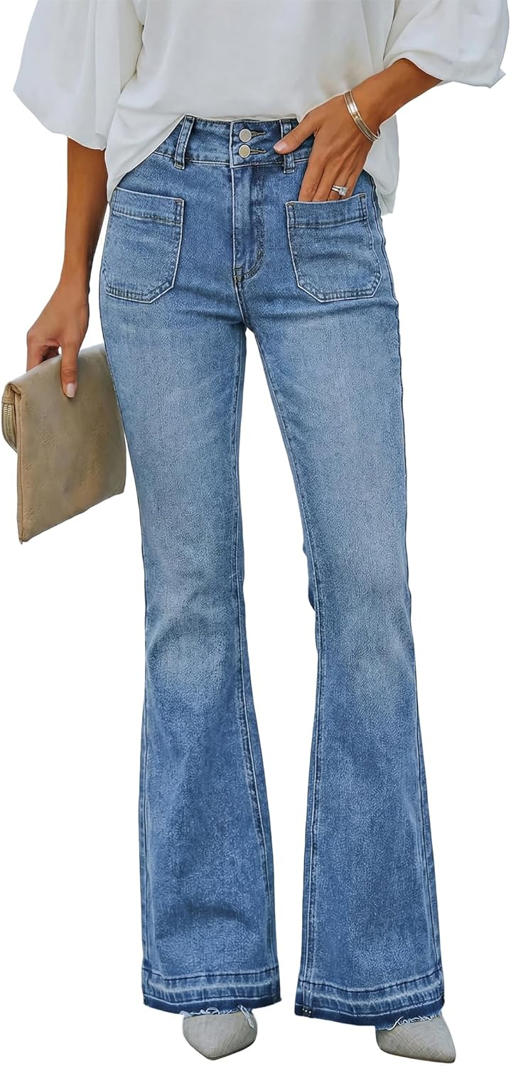 Flare Jeans For Women Frayed Hems Bell Bottom Jeans Mid High Waisted