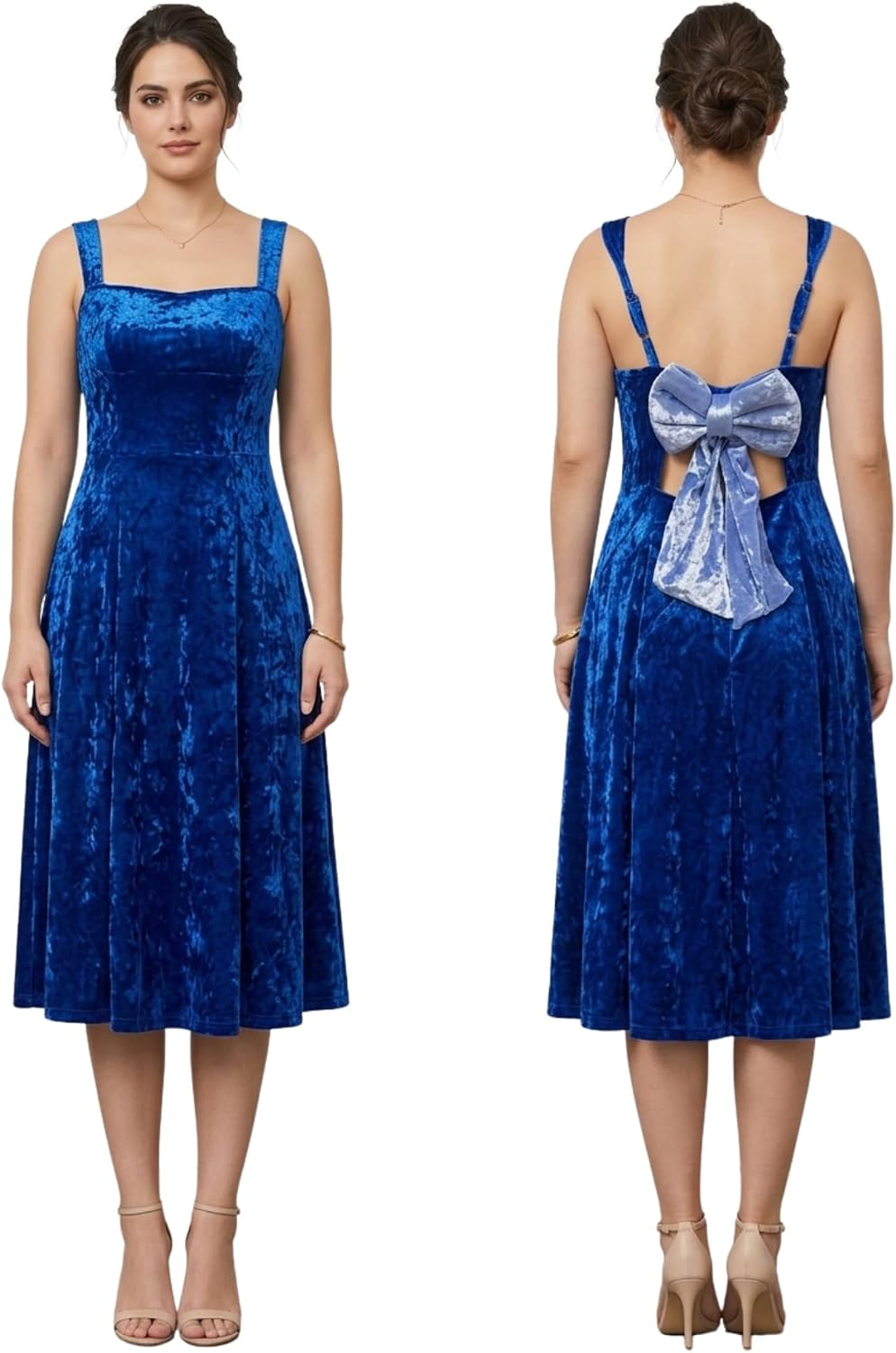 Elegant Classy Crushed Velvet Sleeveless Dress with Bow tie and Adustable Straps Short Formal Dress