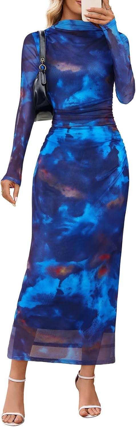 MEROKEETY Womens Fall Long Sleeve Floral Wedding Guest Maxi Dress