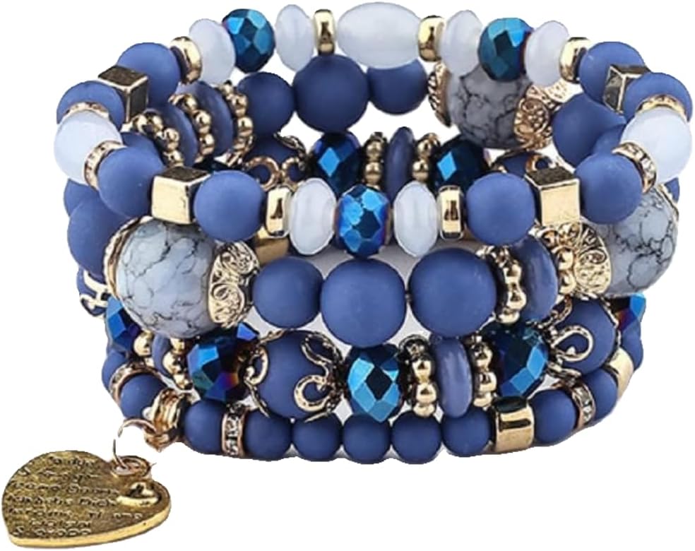 Women Beaded Bracelet Set | Colorful Boho Stackable Trendy Design with Crystal Accents Multilayer Bangle Bracelet | Fashion Stretch Braclets Jewelry for Women