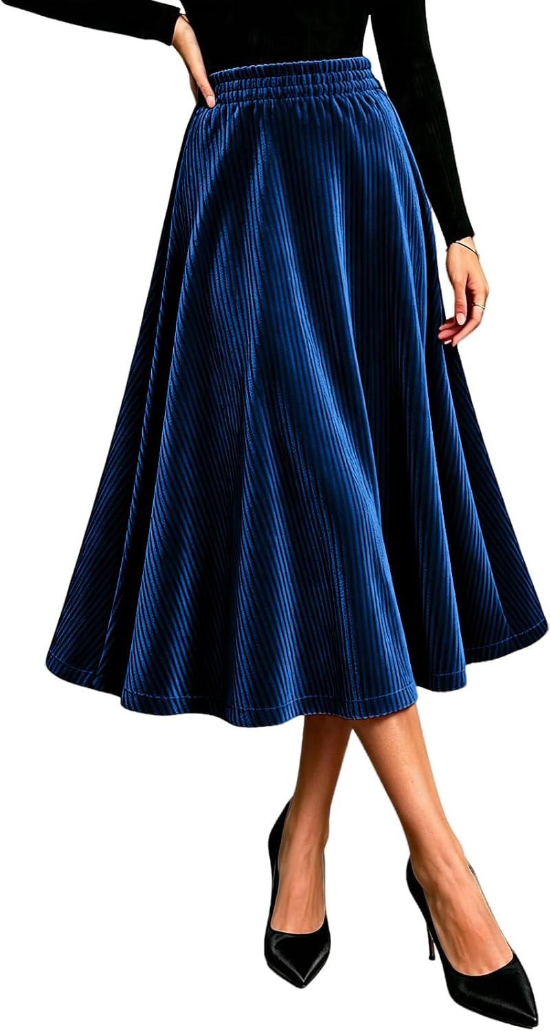 Women Velvet Midi Skirt Elastic A-Line Swing Skirts Christmas Wedding Formal Holiday Wear Fall Winter Outfits