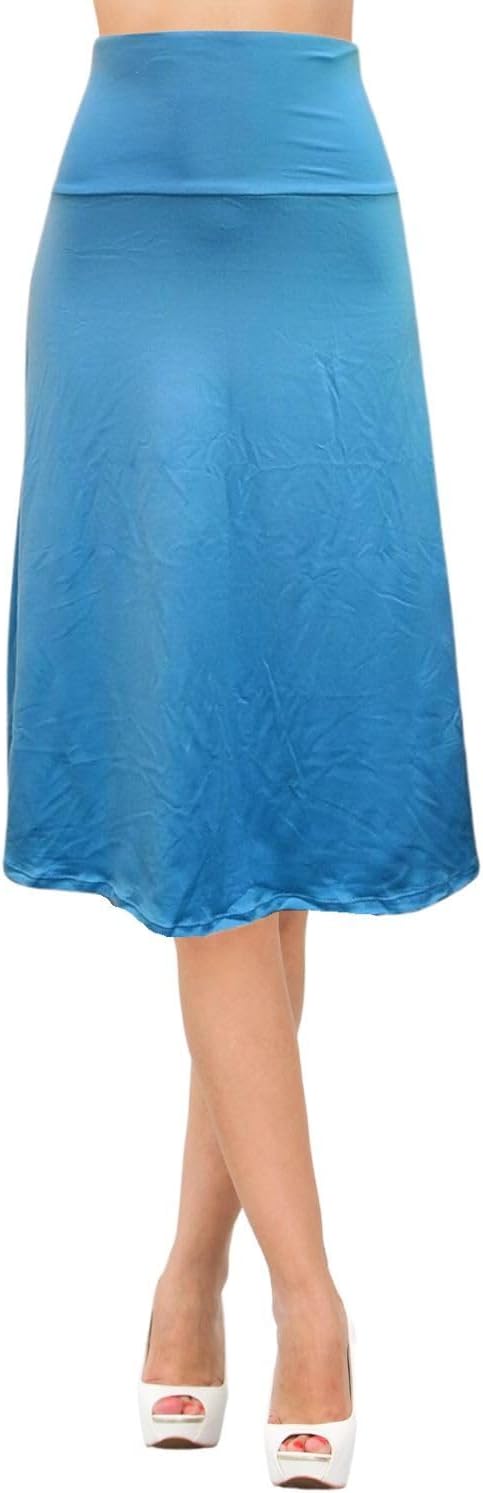 Women's A-Line Foldover Lightweight Flare Midi Pull On Closure Skirt