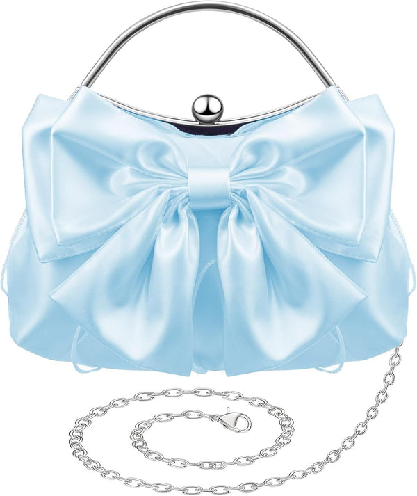 Coquette Bow Pleated Satin Clutch