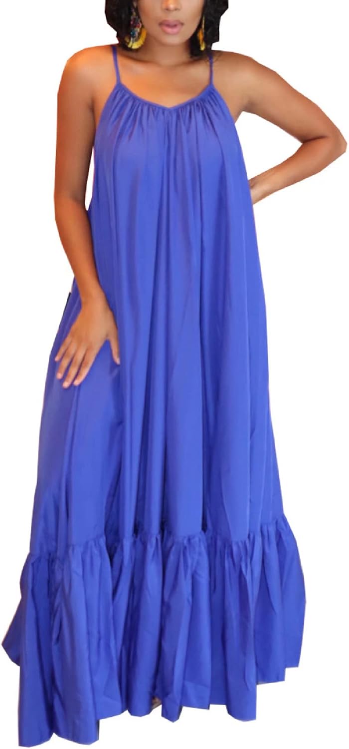 Women's Spaghetti Strap Oversized Loose Beach Long Maxi Swing Dress