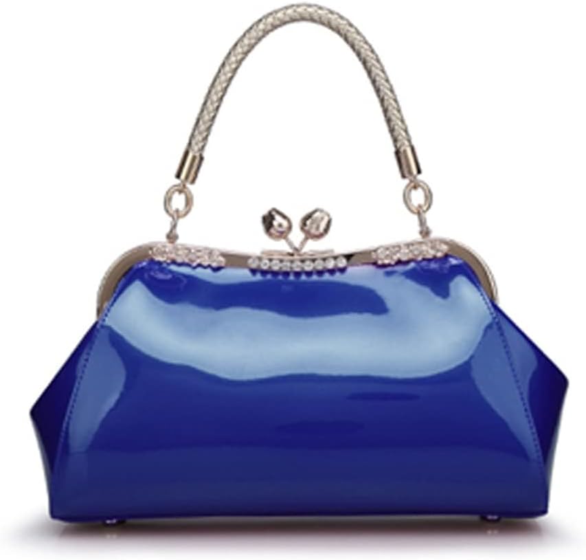 Glossy Patent Leather Evening Bag — Braided Handle Kiss Lock Handbag