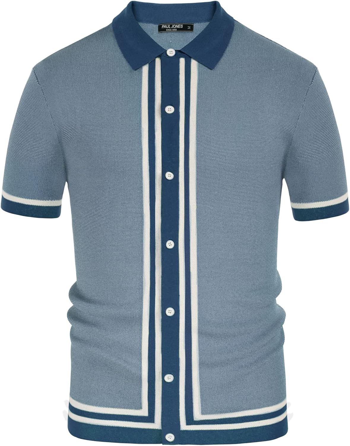 PJ PAUL JONES Men's Vintage Stripe Knit Polo Shirts Short Sleeve Stylish Button Down Cardigan Sweater