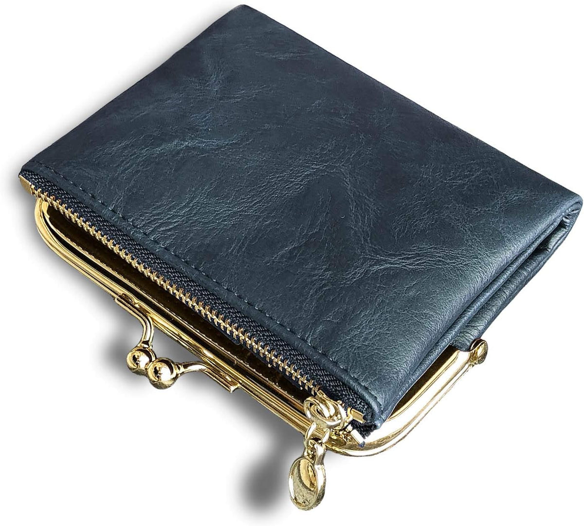 Womens Small RFID Compact Bifold Wallet — Vintage Kiss-Lock Coin Purse