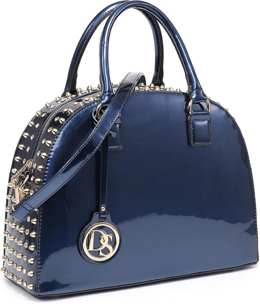 Dasein Patent Leather Dome Satchel — Structured Work Tote with Long Strap