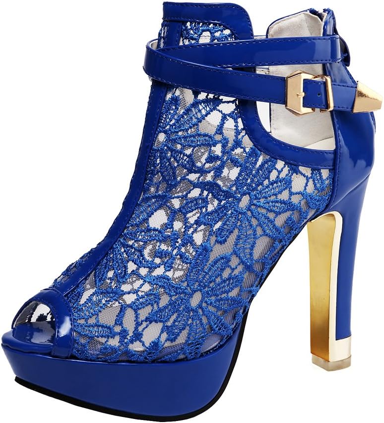 Women's Pretty Lace Flowers Open Toes High Heels Ankle Boots