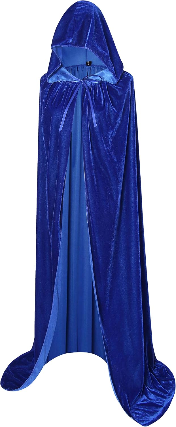 BIGXIAN Long Hooded Cloak Velvet Cape Witch Costume Halloween Costumes for Women Men