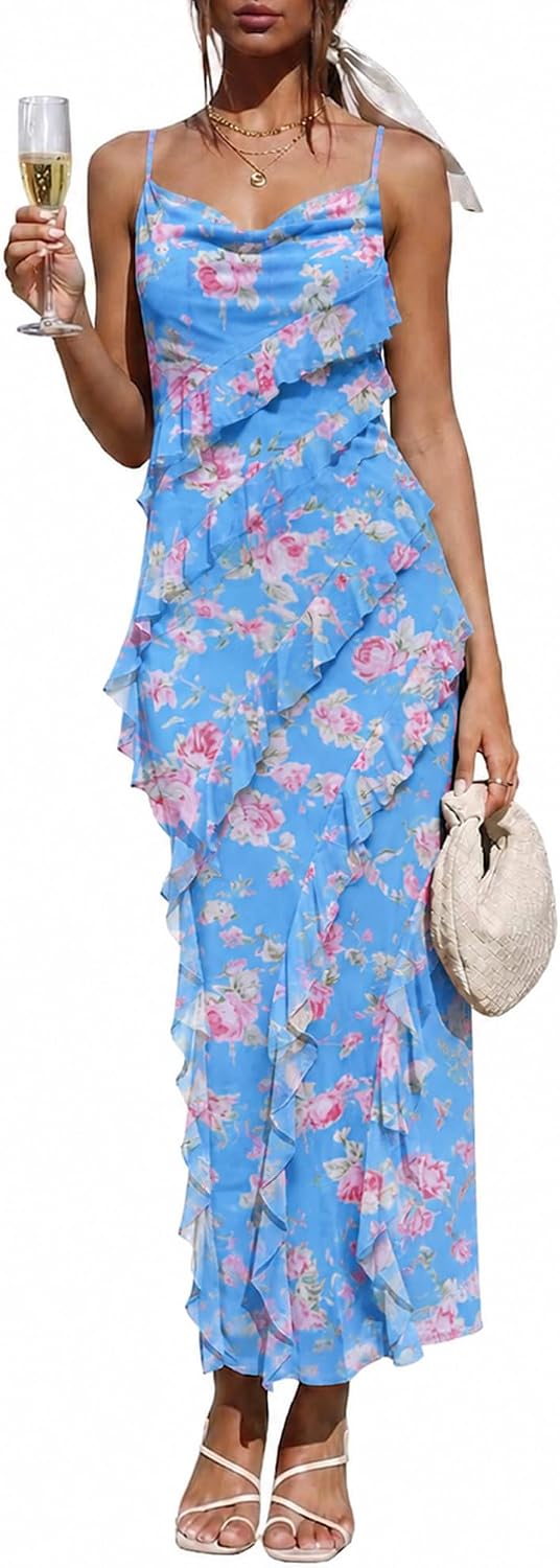 Wedding Guest Dress for Women Ruffle Spaghetti Strap Formal Dresses