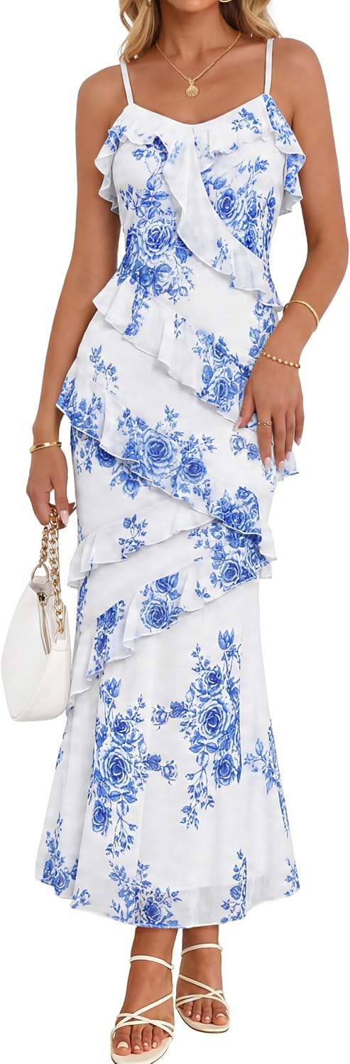 MEROKEETY Summer Floral Wedding Guest Maxi Dress Women 2026 Formal Cocktail