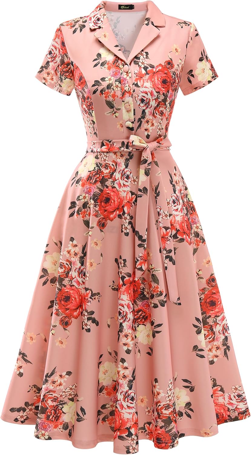 Wedtrend Women's Vintage Tea Dress, Short Sleeve Cocktail Party Dress Work Church Casual Dress