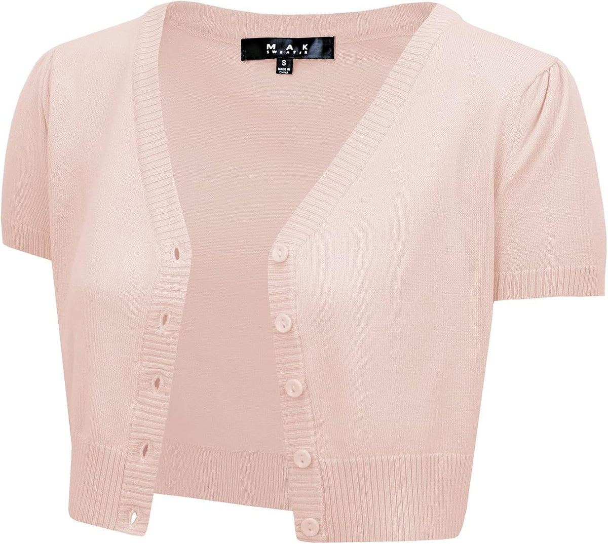 YEMAK Women's Cropped Bolero Cardigan – Short Sleeve V-Neck Basic Classic Casual Button Down Knit Soft Sweater Knitted Top