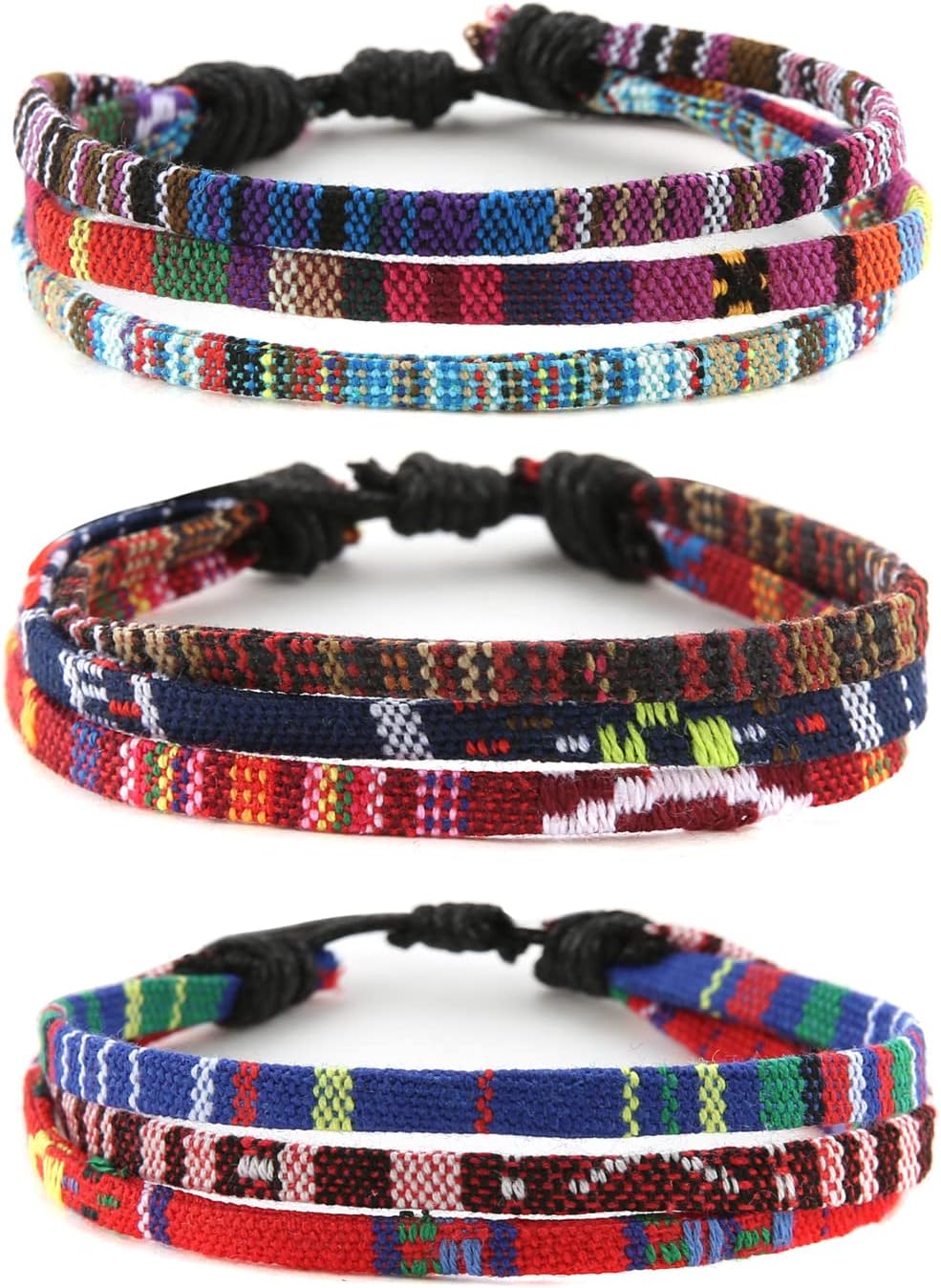 HZMAN Mix 6 Wrap Bracelets Men Women, Hemp Cords Ethnic Tribal Bracelets Wristbands (Mix 6 Wrap)