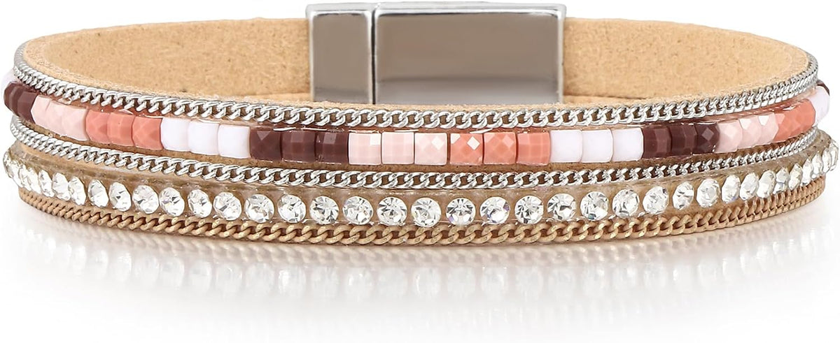Edoneery Leather Wrap Bracelets for Women, Boho Layered Cuff Bangle