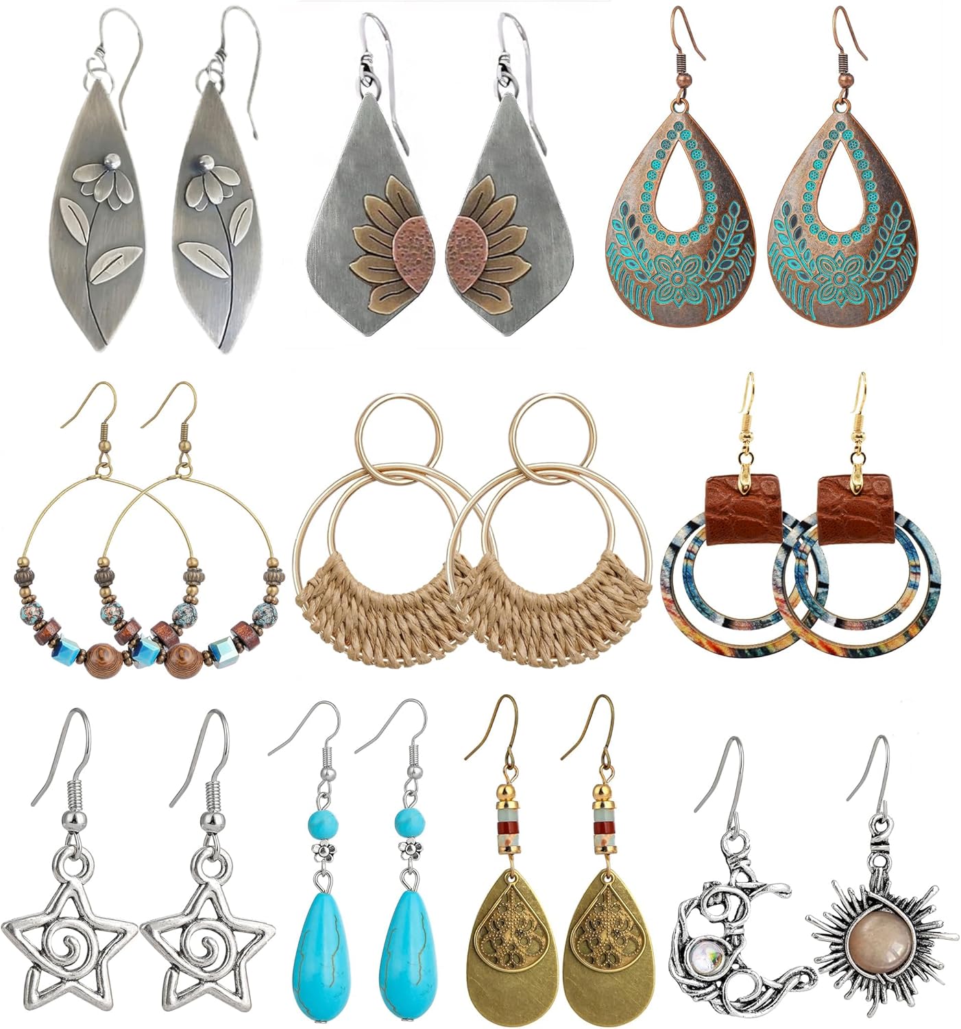Antiqued Spiral Hollow-Out Boho Hoop Earrings