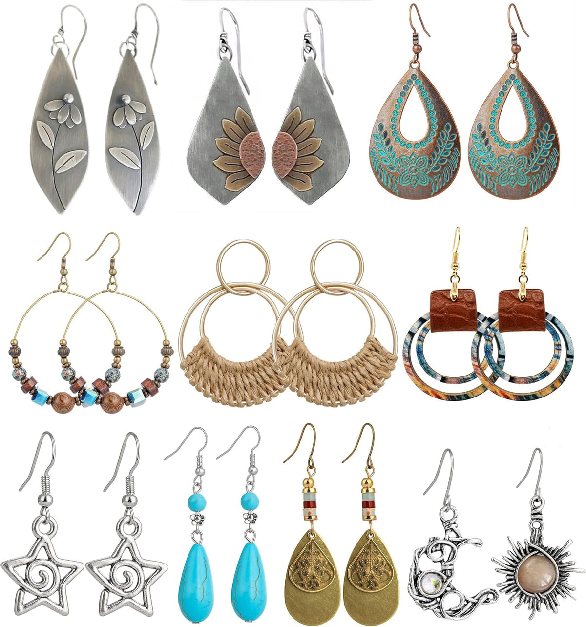 Antiqued Spiral Hollow-Out Boho Hoop Earrings