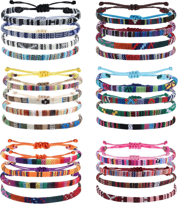 24 Pcs Boho Surfer Bracelet Anklet Adjustable Beaded Anklets Handmade Braided Bracelet Colorful Anklet Summer String Rope Ankle Bracelets Waterproof Surfer Beach Bracelet Boho Jewelry for Women Men