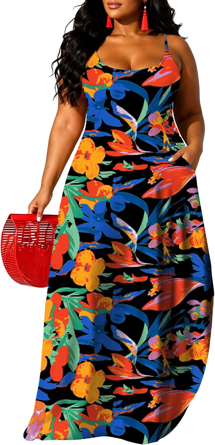 UOUA Hawaiian Dresses Women Plus Size Luau Party Sundress Summer Maxi Tropical Boho Beach Dress