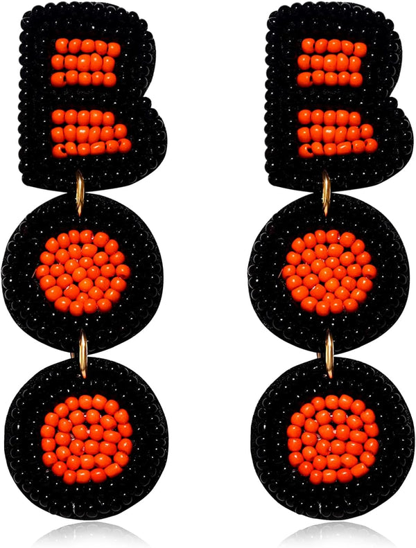 Halloween Beaded Boo Earrings for Women - Spooky Ghost Pumpkin Drop Dangle Jewelry - Handmade Gothic Costume Party Holiday Festive Gifts