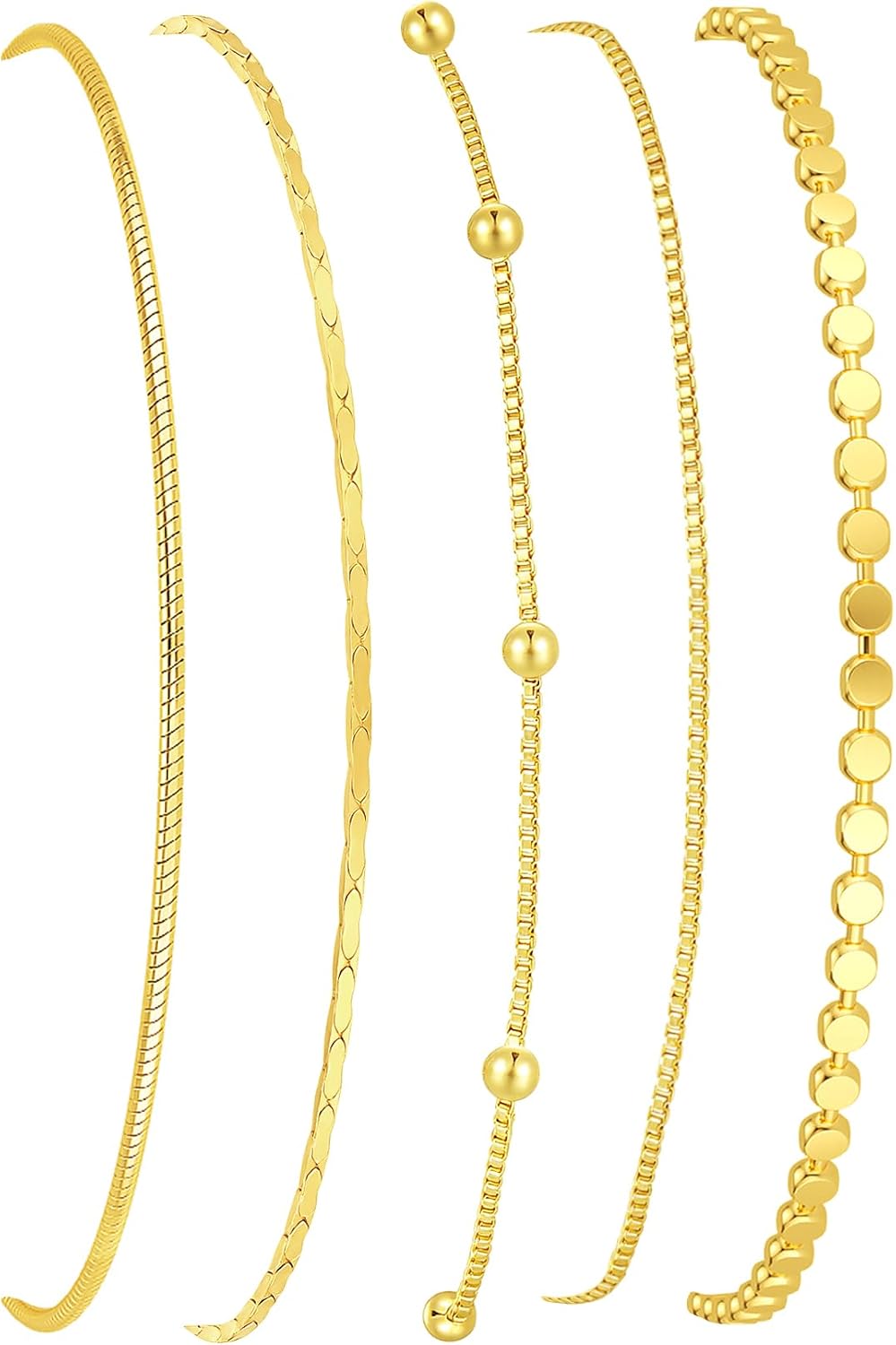 Gold Bracelets for Women, 14K Gold Plated Stackable Bracelet Stack Set Adjustable Charm Paperclip Chain Snake Link Layered Waterproof Jewelry Sets Gifts