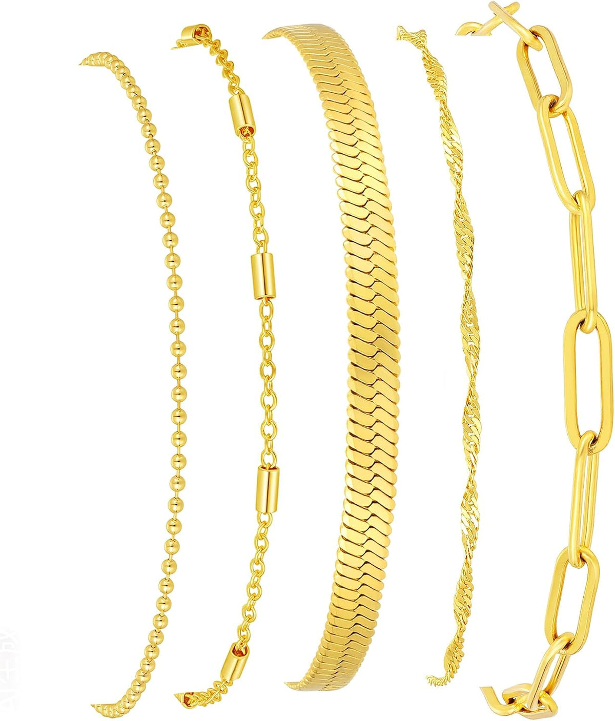 Gold Bracelets for Women, 14K Gold Plated Stackable Bracelet Stack Set Adjustable Charm Paperclip Chain Snake Link Layered Waterproof Jewelry Sets Gifts