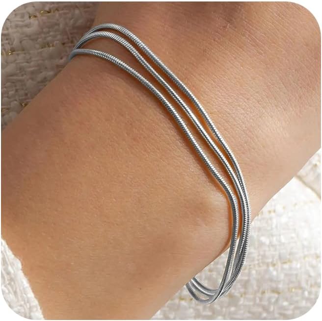 Gold Bracelets for Women, 14K Gold Plated Stackable Bracelet Stack Set Adjustable Charm Paperclip Chain Snake Link Layered Waterproof Jewelry Sets Gifts