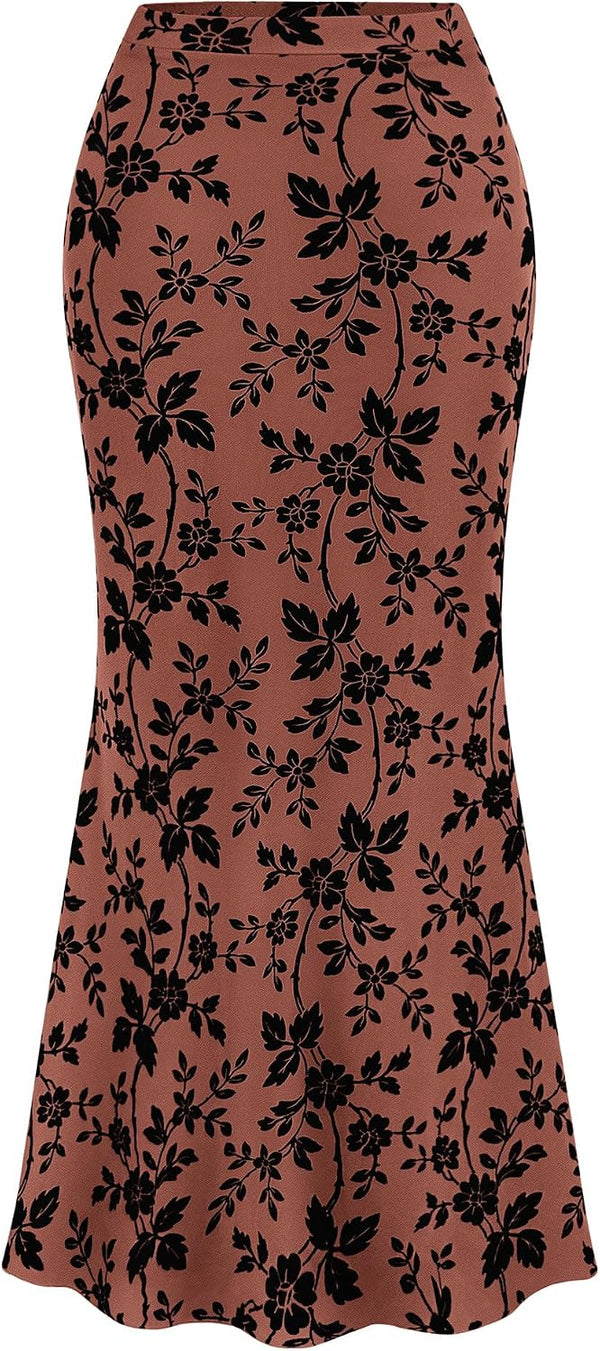 BTFBM Womens Floral Mesh Maxi Skirts