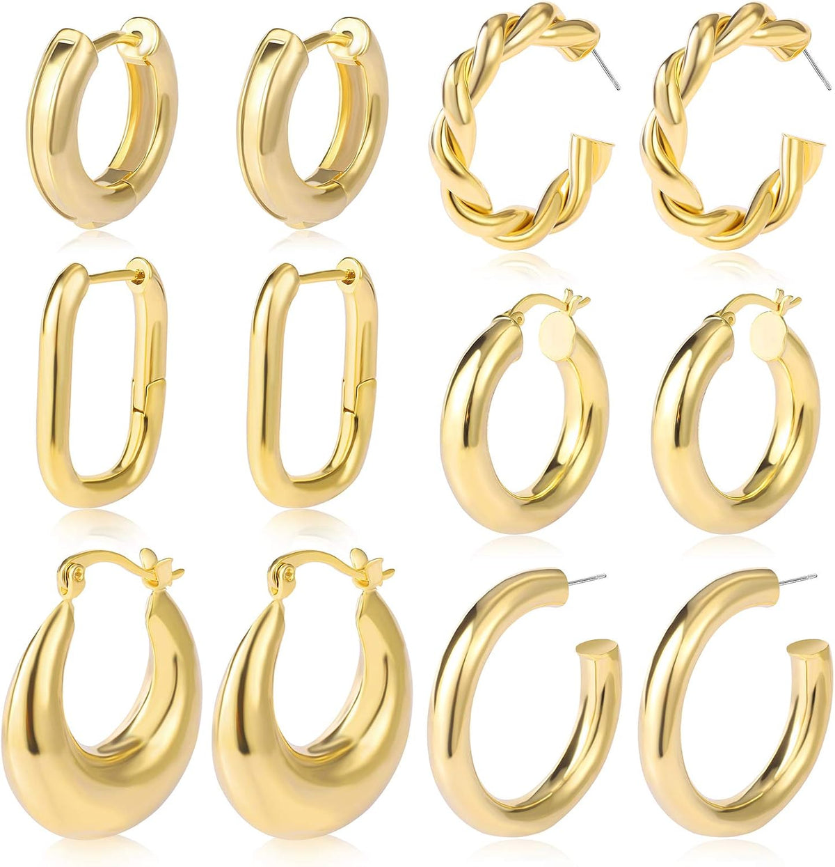 30 Pairs Chunky Gold Hoop Earrings for Women, Multipack Jewelry for Gift
