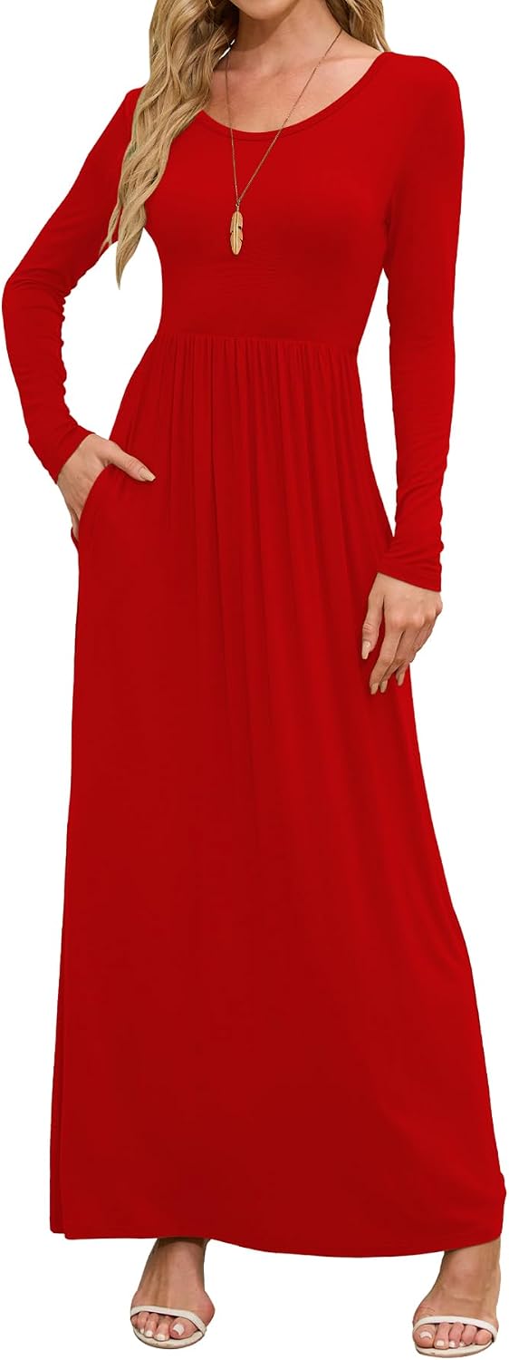 DEARCASE Women's Maxi Dress Long Sleeve Crewneck Empire Waist Long Dresses