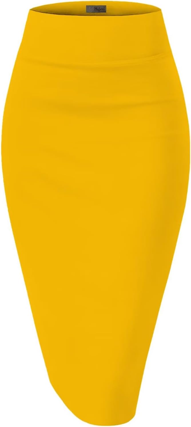 Hybrid & Company Women's Premium Nylon Ponte Stretch High Waist Pencil Suit Skirt Below Knee