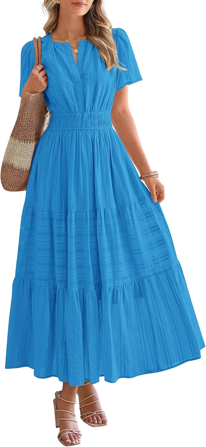 BTFBM Womens Summer 2026 Casual Maxi Dresses Lightweight Short Sleeve Dress