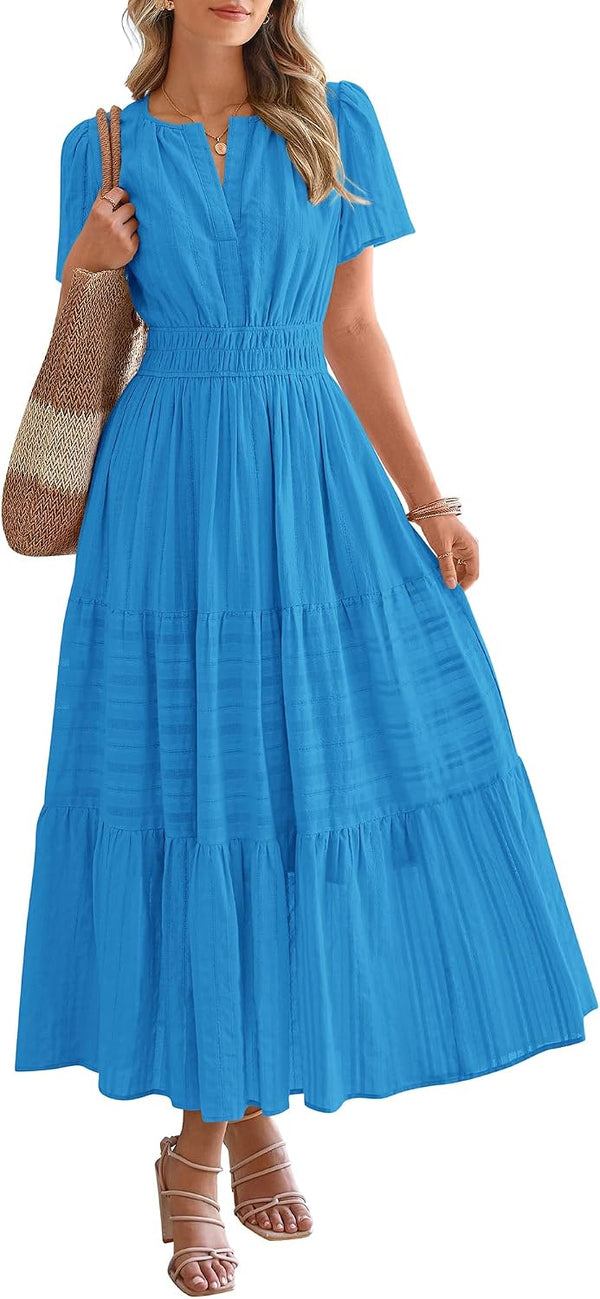 BTFBM Womens Summer 2026 Casual Maxi Dresses Lightweight Short Sleeve Dress