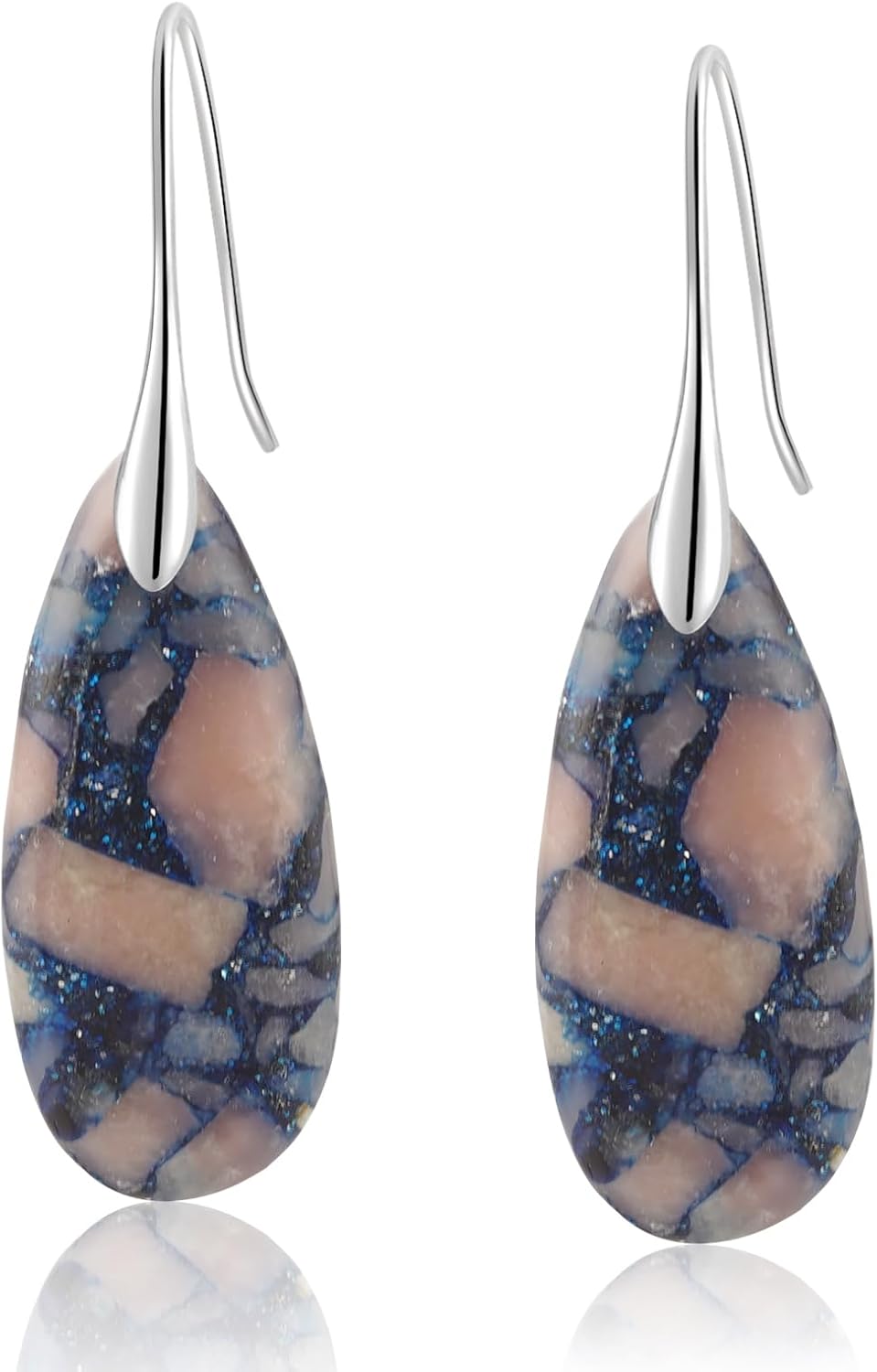 Natural Healing Stone Fishhoop Dangle Drop Earrings Statement Gold silver earrings