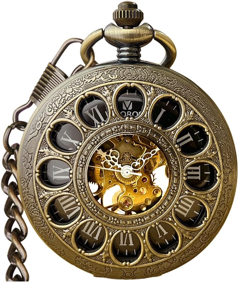 Mechanical Skeleton Pocket Watch with Chain