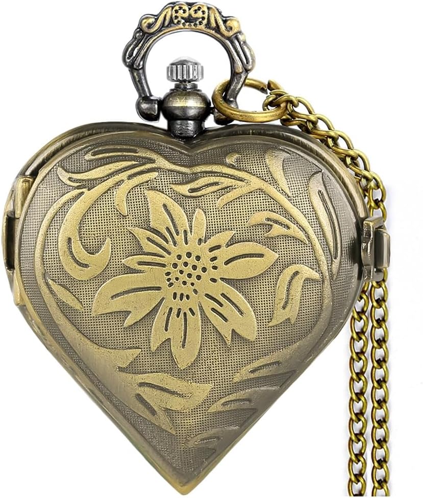 Heart-Shaped Analog Pocket Watch Necklace