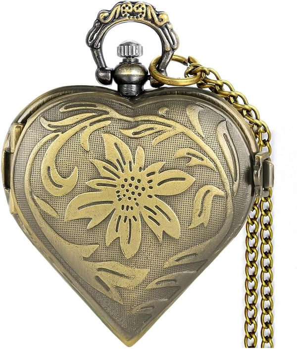 Heart-Shaped Analog Pocket Watch Necklace