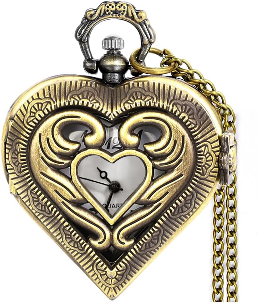 Heart-Shaped Analog Pocket Watch Necklace