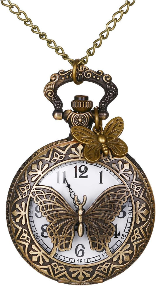Hollow Butterfly Bronze Pocket Watch