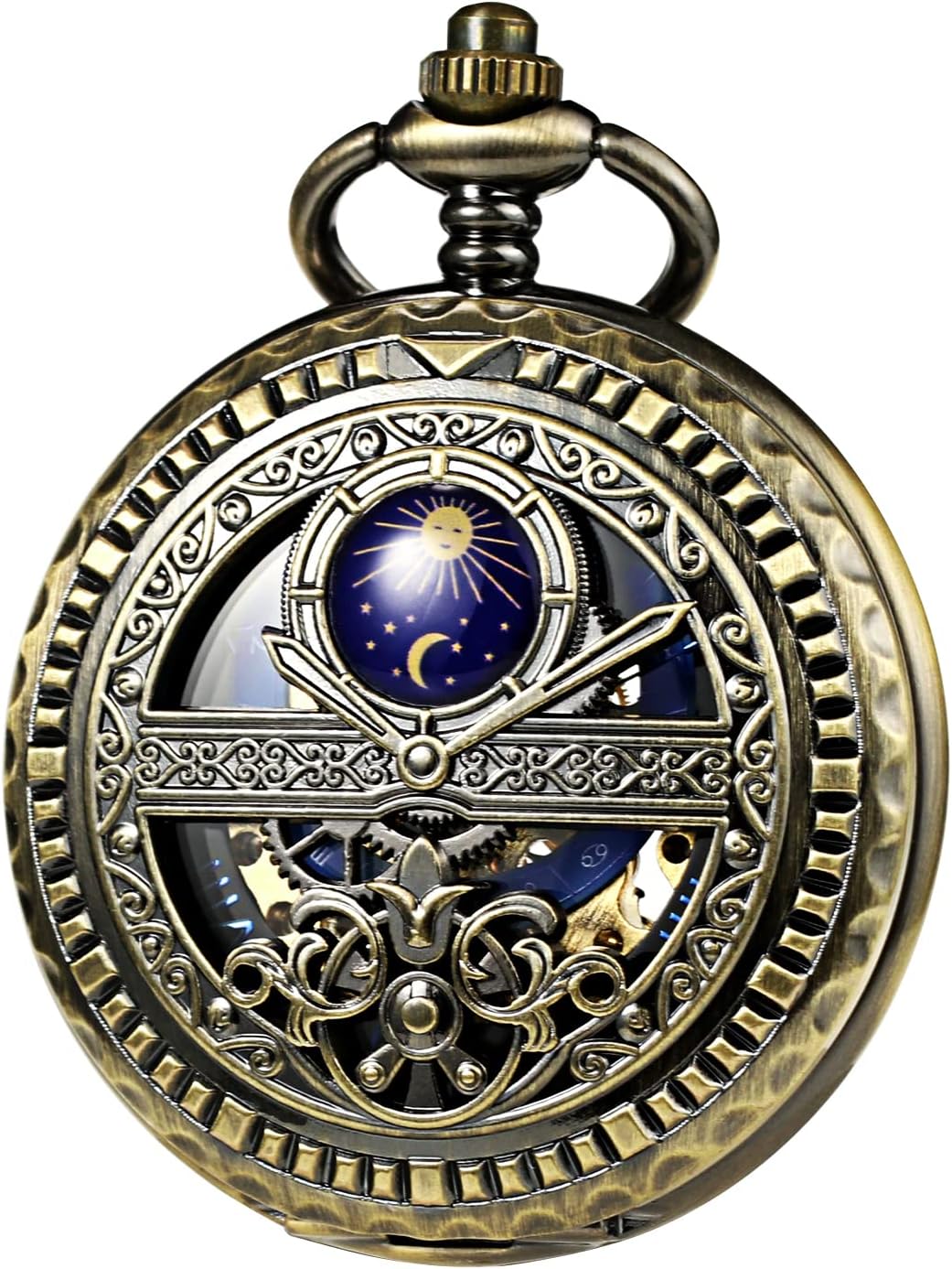TREEWETO Men's Mechanical Roman Numerals Dial Sun and Moon Skeleton Po