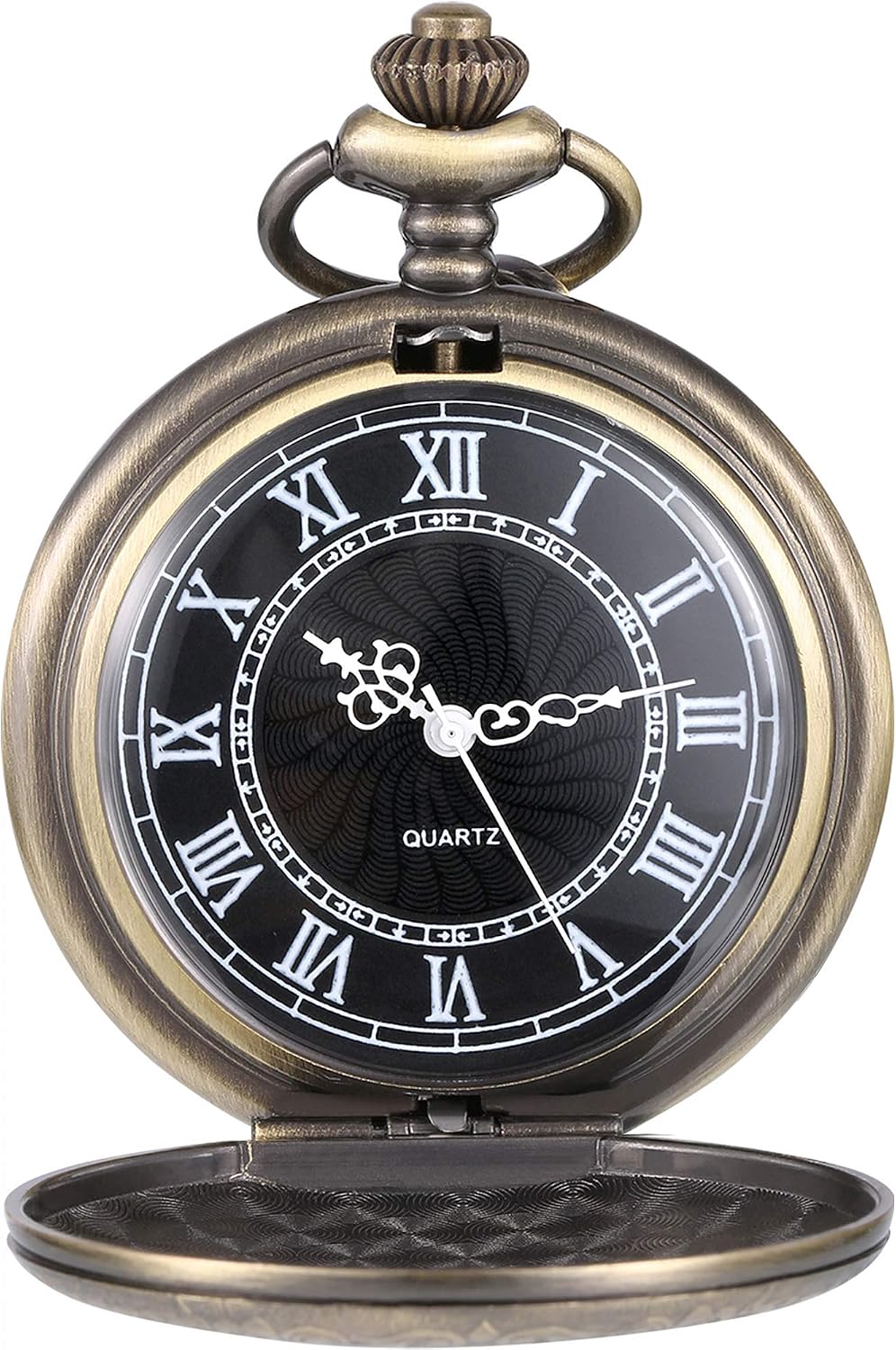 Men's Quartz Pocket Watch with Black Dial and Chain Main image